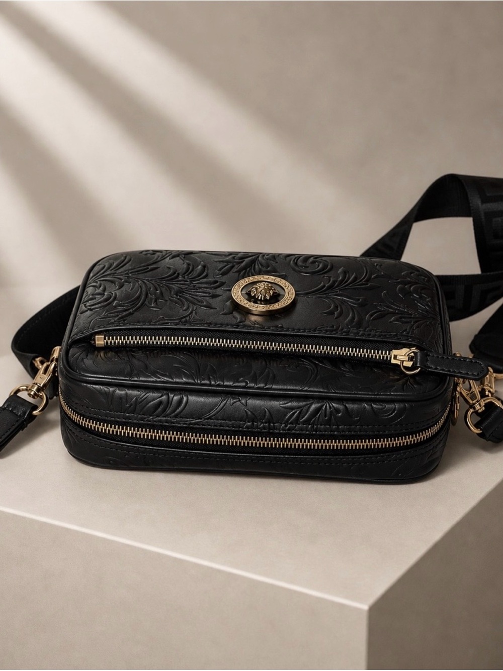 Versace Black Embossed Leather Crossbody with Gold Medusa Emblem - Picture 4 of 14